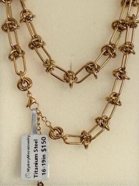 Titanium Steel Gold-Tone Knot Link Necklace - 16”-19”